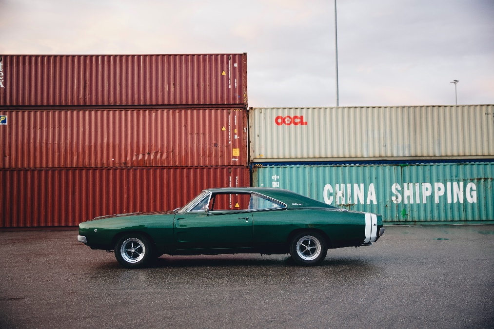 Classic car being shipped on a boat