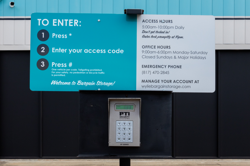 Gated security code access at Wylie Bargain Storage