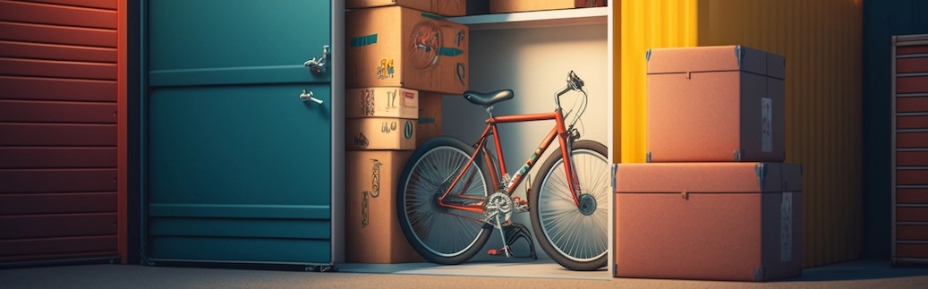 A bicycle in a self storage unit