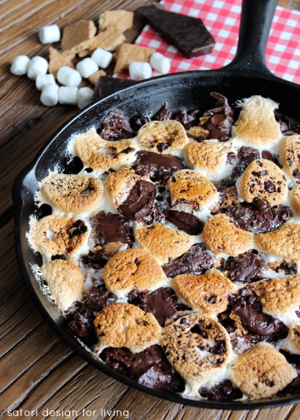 S'more Brownies Baked in a Cast Iron Skillet - Camping Dessert Idea