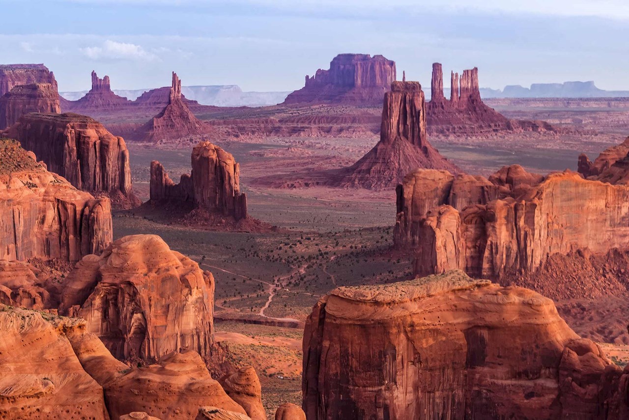 A photograph of Monument Valley rock formations.