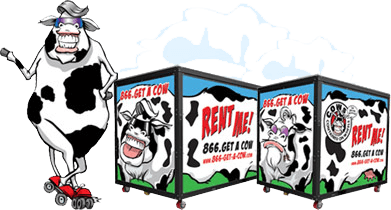 COWs of Delaware mascot with mobile storage containers
