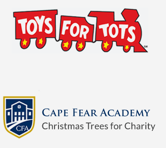 Toys for Tots and Cape Fear Academy Christmas Trees for Charity Logos